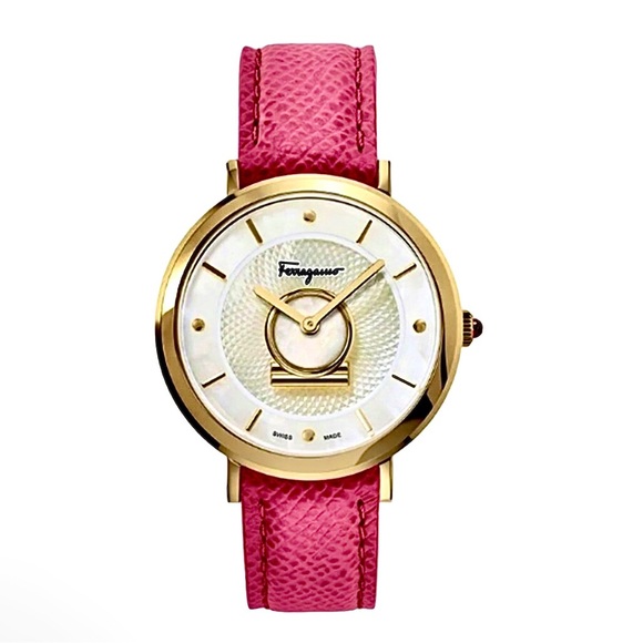 *SOLD AT AUCTION* NEW Salvatore Ferragamo Mother of Pearl & Pink Leather watch - Picture 6 of 16
